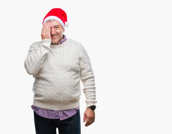 Bello Uomo Anziano Che Indossa Cappello Natale Sfondo Isolato Che — Foto Stock