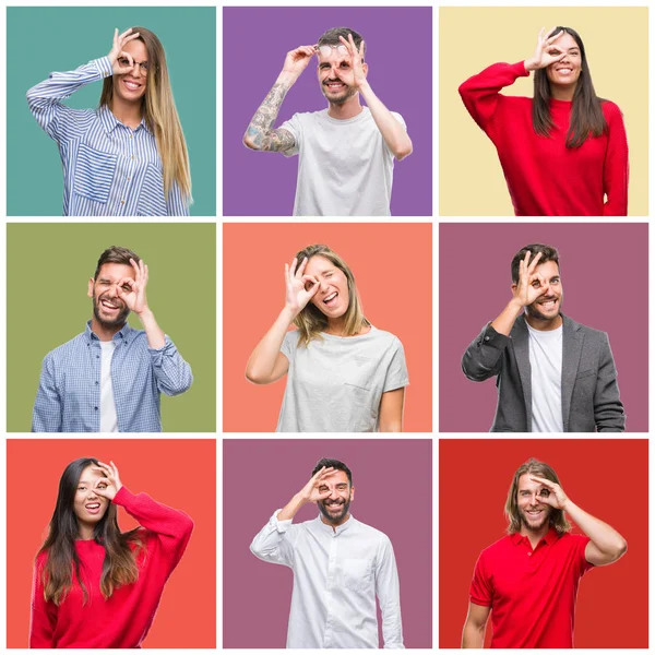 Collage Personas Del Grupo Mujeres Hombres Sobre Fondo Aislado Colorido —  Fotos de Stock