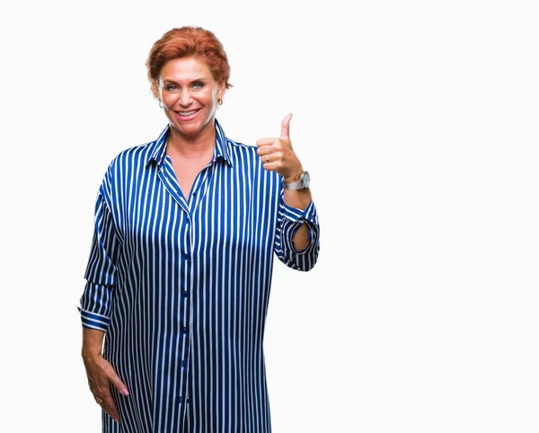 Atrractive Senior Caucasian Redhead Woman Isolated Background Doing Happy Thumbs — Stock Photo, Image