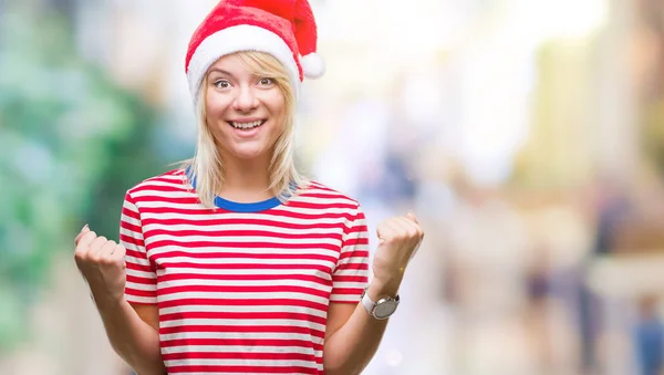 Unga Vackra Blonda Kvinnan Bär Jul Hatt Över Isolerade Bakgrund — Stockfoto