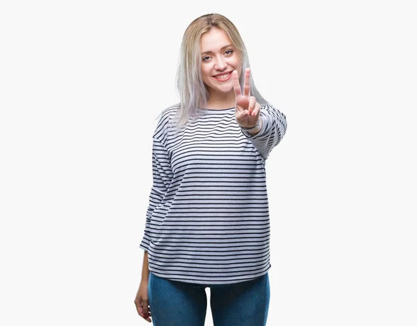 Young Blonde Woman Isolated Background Smiling Happy Face Winking Camera — Stock Photo, Image