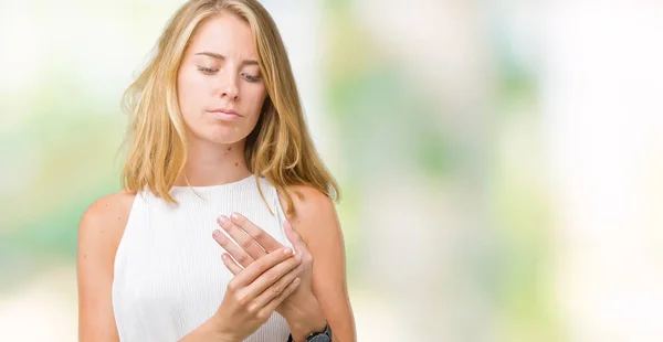 Mooie Elegante Jongedame Geïsoleerde Achtergrond Lijden Pijn Handen Vingers Artritis — Stockfoto