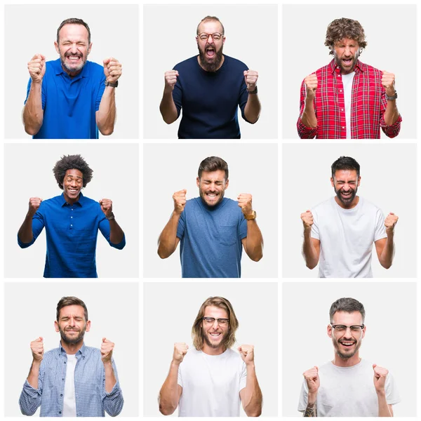 Collage Grupp Män Över Isolerade Vitbakgrund Glada För Framgång Med — Stockfoto
