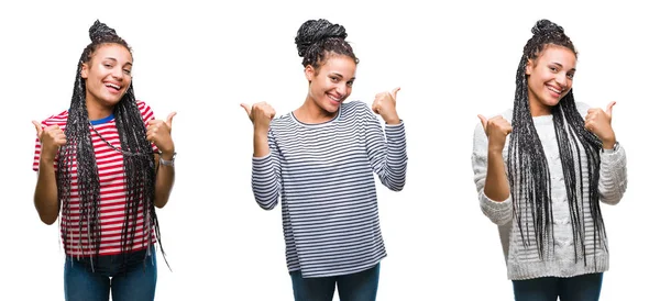 Collage Van African American Vrouw Mooi Gevlochten Haar Geïsoleerde Achtergrond — Stockfoto