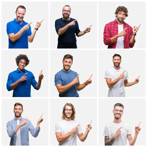 Collage Grupo Hombres Sobre Fondo Blanco Aislado Sonriendo Mirando Cámara — Foto de Stock