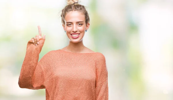 Beautiful Young Blonde Woman Isolated Background Showing Pointing Finger Number — Stock Photo, Image