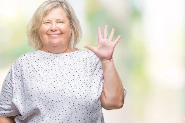 Senior Grootte Kaukasische Vrouw Geïsoleerd Achtergrond Weergeven Met Vingers Omhoog — Stockfoto