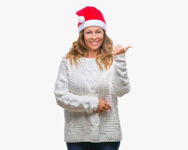 Mujer Hispana Mayor Mediana Edad Con Sombrero Navidad Sobre Fondo — Foto de Stock