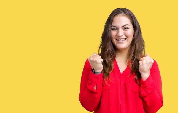 Hermosa Mujer Negocios Más Tamaño Joven Sobre Fondo Aislado Celebrando — Foto de Stock