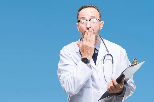 Middle Age Senior Hoary Doctor Man Holding Clipboard Isolated Background — Stock Photo, Image