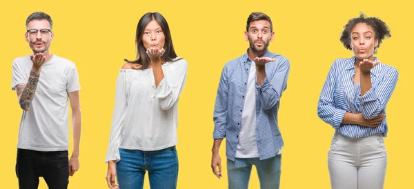 Collage Von Gruppenmenschen Frauen Und Männern Vor Buntem Gelbem Hintergrund — Stockfoto