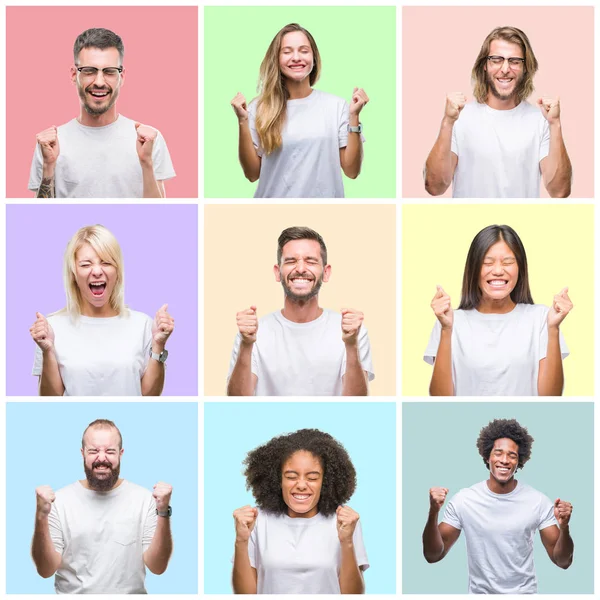 Collage Grupp Människor Kvinnor Och Män Över Färgglada Isolerade Bakgrund — Stockfoto