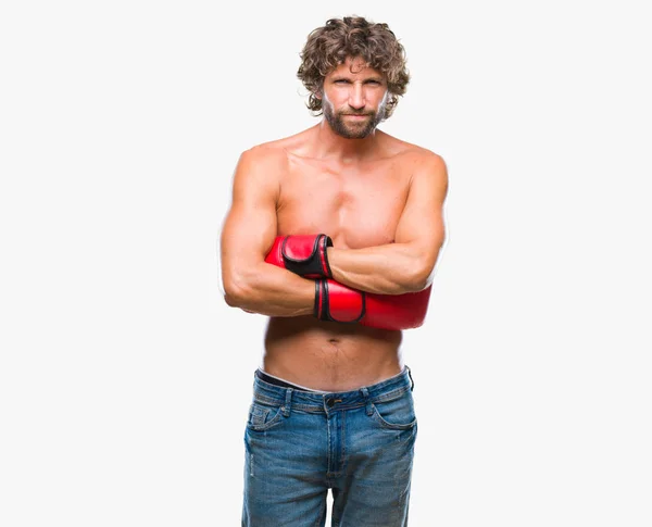 Hezký Hispánský Boxer Muž Nosí Boxerské Rukavice Izolované Pozadí Skeptik — Stock fotografie