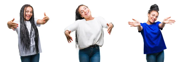 Colagem Cabelo Trançado Linda Mulher Afro Americana Sobre Fundo Isolado — Fotografia de Stock