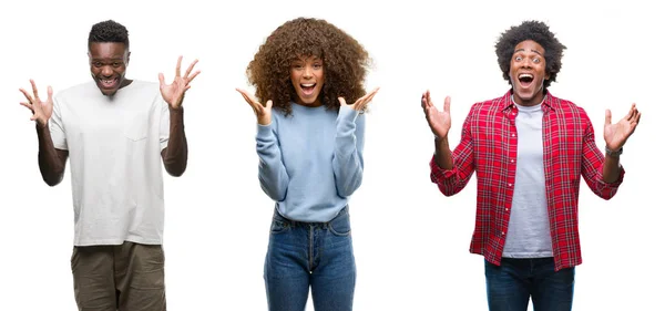 Colagem Afro Americanos Grupo Pessoas Sobre Fundo Isolado Celebrando Louco — Fotografia de Stock