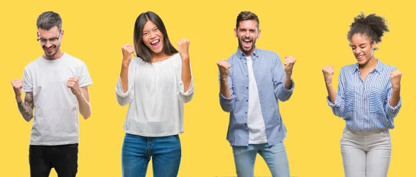 Collage Personas Del Grupo Mujeres Hombres Sobre Fondo Aislado Amarillo — Foto de Stock