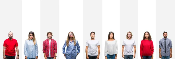 Collage Diferentes Etnias Jóvenes Sobre Rayas Blancas Fondo Aislado Relajado — Foto de Stock