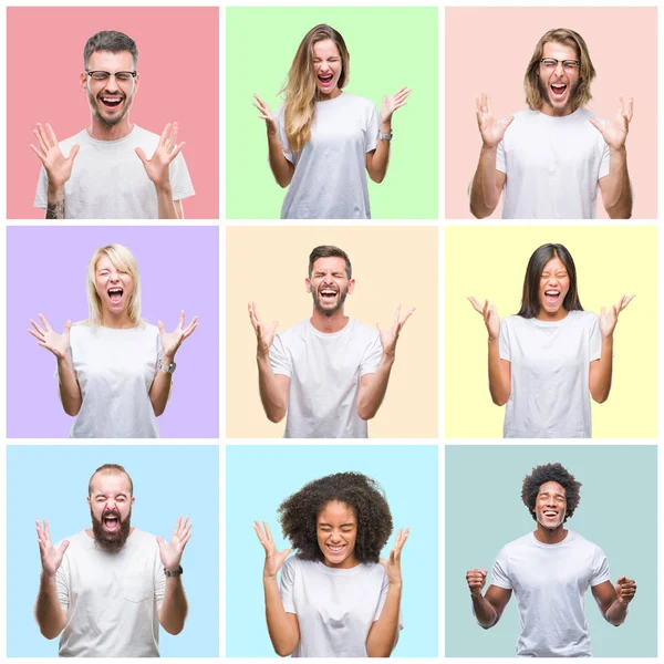 Collage Personas Del Grupo Mujeres Hombres Sobre Fondo Aislado Colorido — Foto de Stock