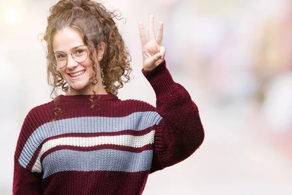 Beautiful Brunette Curly Hair Young Girl Wearing Glasses Isolated Background — Stock Photo, Image