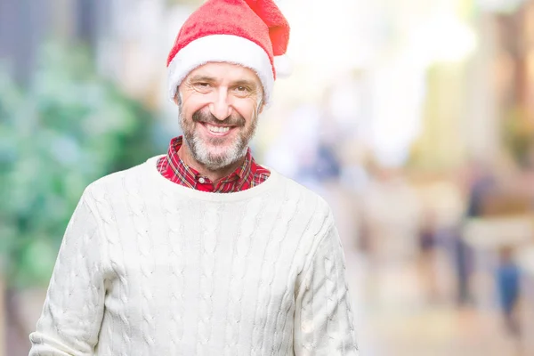 Středním Věku Otřepané Starší Muž Nosí Vánoční Čepice Izolované Pozadí — Stock fotografie