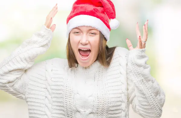 여자에 크리스마스 모자를 미친을 성공을 놀라게 우승자 — 스톡 사진