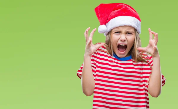 Joven Chica Hermosa Con Sombrero Navidad Sobre Fondo Aislado Loco — Foto de Stock