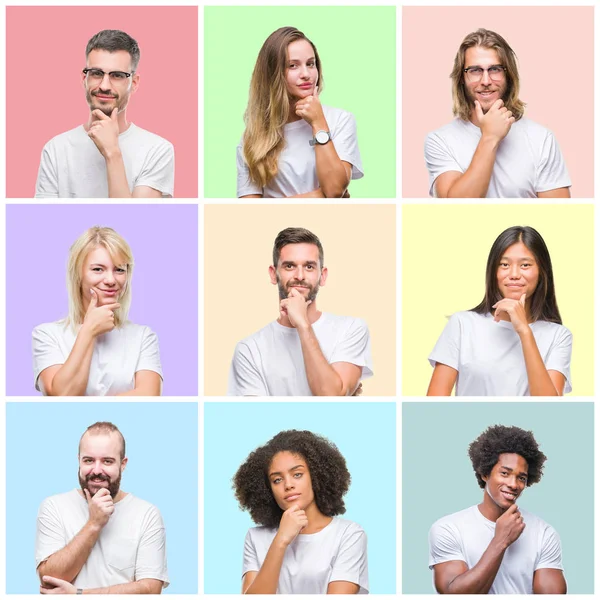 Collage Van Groep Mensen Vrouwen Mannen Kleurrijke Geïsoleerde Achtergrond Zoek — Stockfoto