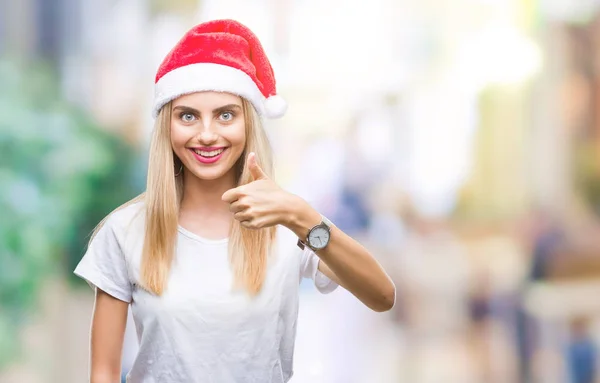 Joven Hermosa Mujer Rubia Sombrero Navidad Sobre Fondo Aislado Haciendo —  Fotos de Stock