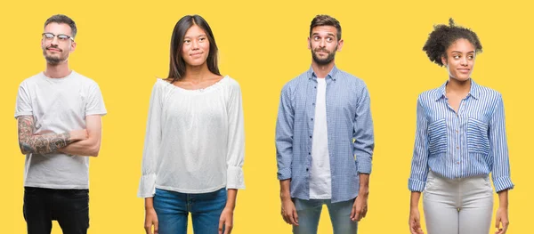 Collage Personas Del Grupo Mujeres Hombres Sobre Fondo Aislado Amarillo — Foto de Stock