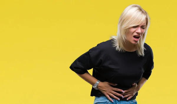 Young Beautiful Blonde Woman Isolated Background Hand Stomach Because Indigestion — Stock Photo, Image
