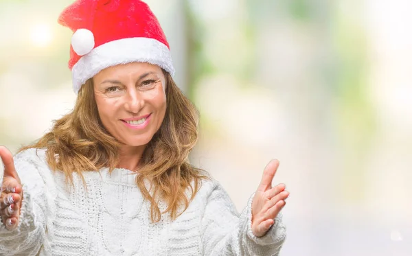 Μέση Ηλικία Ανώτερος Ισπανόφωνος Γυναίκα Που Φοράει Καπέλο Χριστουγέννων Πέρα — Φωτογραφία Αρχείου