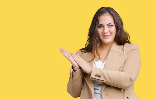 Beautiful Size Young Woman Wearing Winter Coat Isolated Background Clapping — Stock Photo, Image