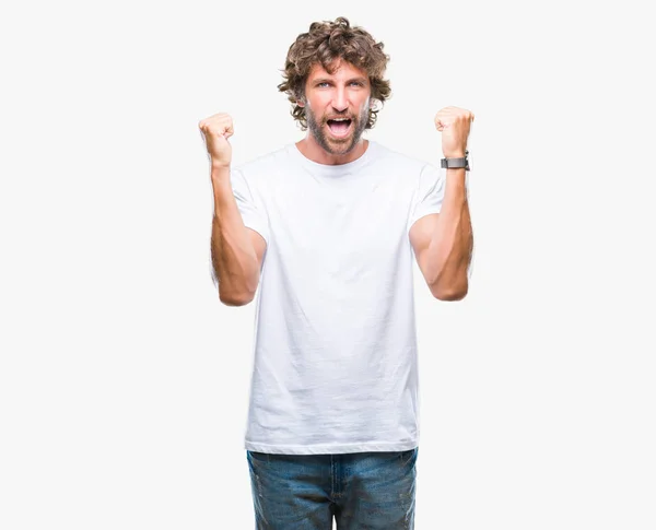 Hombre Modelo Hispano Guapo Sobre Fondo Aislado Celebrando Sorprendido Sorprendido —  Fotos de Stock