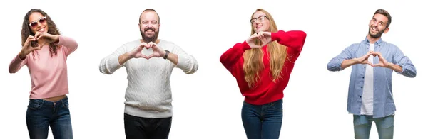 Collage Van Groep Jongeren Witte Geïsoleerde Achtergrond Glimlachend Liefde Met — Stockfoto