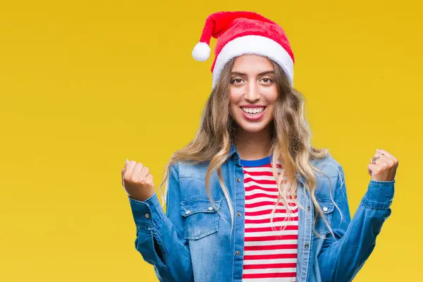 Güzel Genç Sarışın Kadın Izole Arka Plan Kutlama Üzerinde Noel — Stok fotoğraf