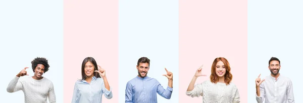 Collage Grupo Jóvenes Sobre Colorido Fondo Aislado Sonriente Seguro Gesto —  Fotos de Stock