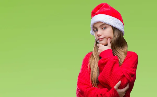 Menina Bonita Nova Vestindo Chapéu Natal Sobre Fundo Isolado Olhando — Fotografia de Stock