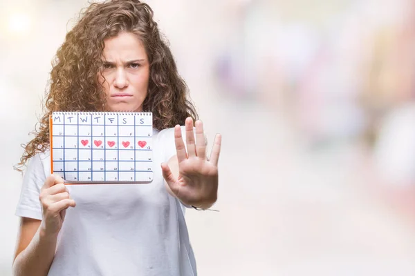 Jonge Brunette Meisje Houdt Van Menstruatie Kalender Geïsoleerde Achtergrond Met — Stockfoto