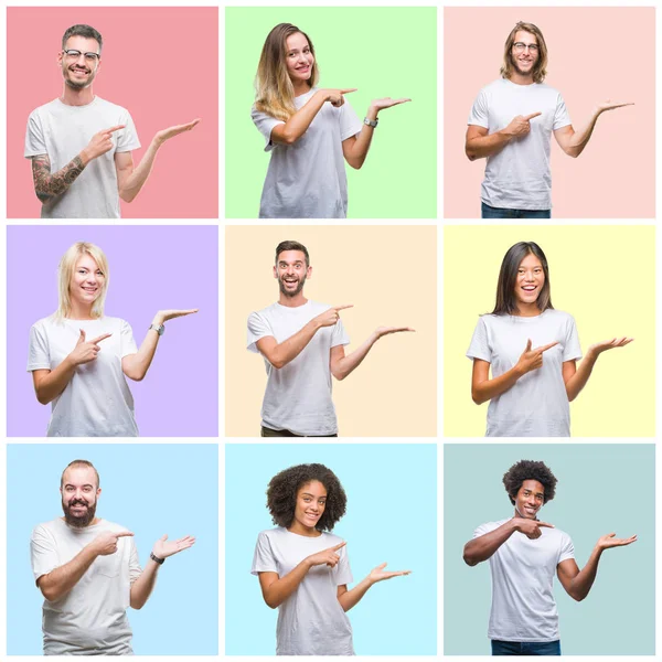 Collage Persone Gruppo Donne Uomini Sfondo Colorato Isolato Stupito Sorridente — Foto Stock