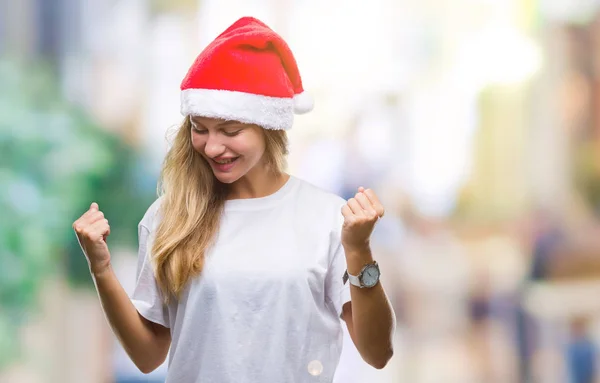 Mladá Krásná Blondýna Žena Nosí Vánoční Čepice Izolované Pozadí Velmi — Stock fotografie
