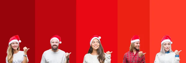 Collage Group Young People Wearing Chrismast Hat Isolated Background Smiling — Stock Photo, Image