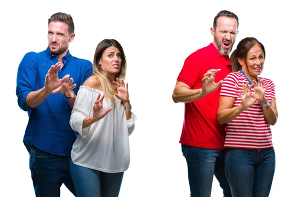 Collage Pareja Joven Madura Enamorada Sobre Fondo Aislado Expresión Disgustada — Foto de Stock