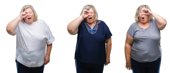 Colagem Mulher Gorda Sênior Sobre Fundo Isolado Fazendo Gesto Chocado — Fotografia de Stock