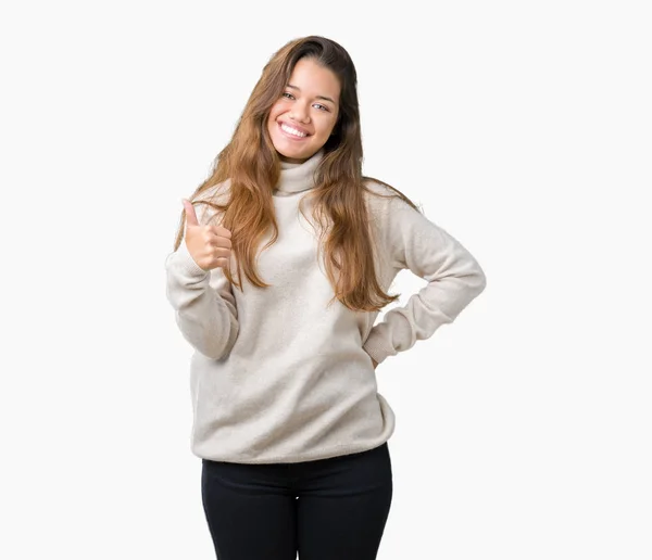 Young Beautiful Brunette Woman Wearing Turtleneck Sweater Isolated Background Doing — Stock Photo, Image