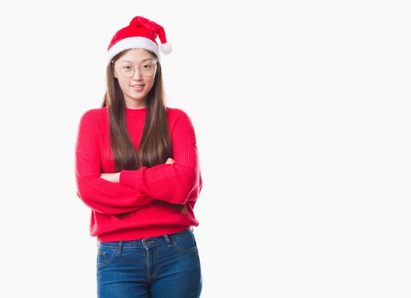 Jeune Femme Chinoise Sur Fond Isolé Portant Chapeau Noël Heureux — Photo