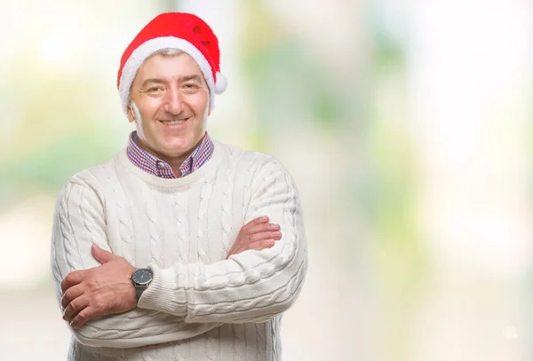 Bonito Homem Sênior Vestindo Chapéu Natal Sobre Fundo Isolado Rosto — Fotografia de Stock