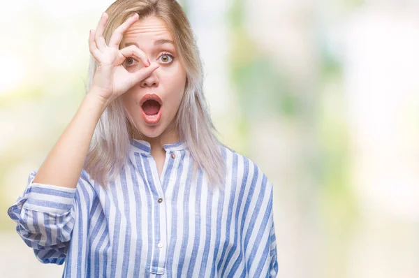 Young Blonde Woman Isolated Background Doing Gesture Shocked Surprised Face — Stock Photo, Image