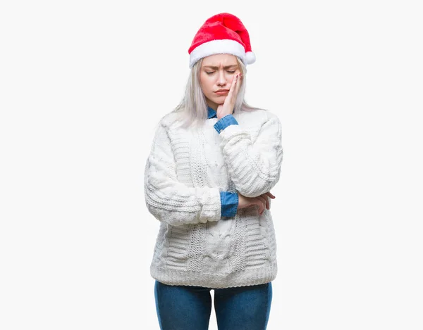 Νεαρή Ξανθιά Γυναίκα Φοράει Καπέλο Χριστουγέννων Πάνω Από Απομονωμένες Υπόβαθρο — Φωτογραφία Αρχείου