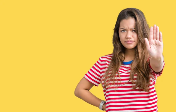 Junge Schöne Brünette Frau Trägt Gestreiftes Shirt Über Isoliertem Hintergrund — Stockfoto