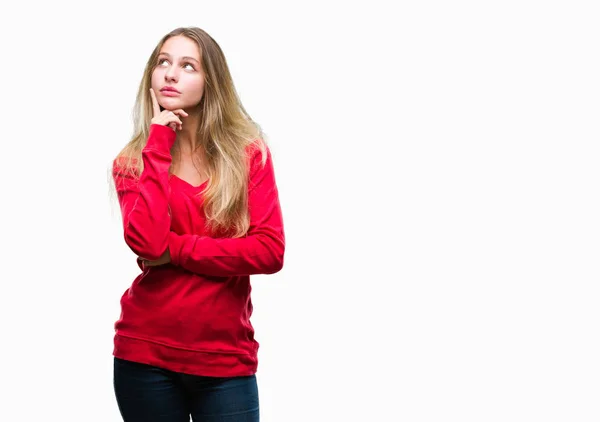 Junge Schöne Blonde Frau Rotem Pullover Über Isoliertem Hintergrund Mit — Stockfoto